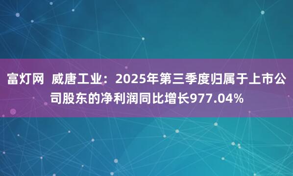 富灯网  威唐工业：2025年第三季度归属于上市公司股东的净利润同比增长977.04%