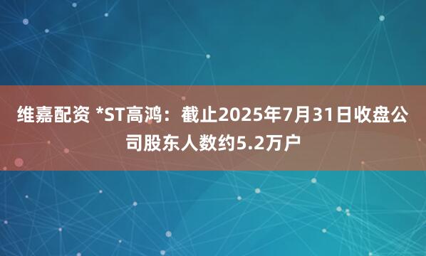 维嘉配资 *ST高鸿：截止2025年7月31日收盘公司股东人数约5.2万户
